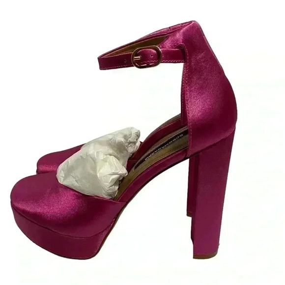 BCBGMaxAzria Cici Satin Platform Heel Pumps 7 Fuchsia Pink Barbiecore NWOB - Picture 7 of 12